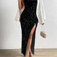 💃LAST DAY SALE 50% OFF!!💋Women's Glitter Sequins One Shoulder Ruched Split Thigh Bodycon Dress