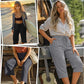 💖LAST DAY SALE 50% OFF💷Women's Plus Size Wide-Leg Capri Lounge Baggy Short Pants -👍✨Knit Comfy Bottoms with Pocket, Mixed Color Drawstring