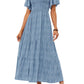 ⏰Hot Sale 50% OFF👗Women's Casual Floral Print Short Flutter Sleeve Smocked High Waist Flowy Maxi Dress
