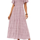 ⏰Hot Sale 50% OFF👗Women's Casual Floral Print Short Flutter Sleeve Smocked High Waist Flowy Maxi Dress
