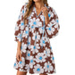 ⏰Summer Hot Sale 70% OFF💃Women's Floral Mini Dress 3/4 Balloon Sleeve V Neck Flowy Babydoll Dress