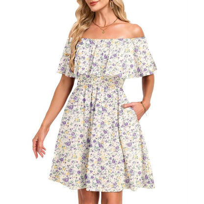 🌈2026 Summer Hot Sale 50% OFF!✨Women's Off the Shoulder Mini Dress - 🌸Floral Print, Casual Style, Summer Wear