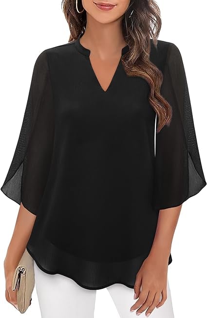 🌹LAST DAY SALE 50% OFF🌹Women's Plain Short Sleeve V-Neck Chiffon Blouse