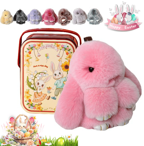 🎁Easter Best Gift  70% Off💥🐰Easter Cute Bunny Plush Keychain - Iron Box Gift Option, 🎁Easter Sweet Surprise