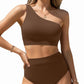 💥Last Day Special Sale 49% OFF🩱One Shoulder High Waisted Bikini Sets Two Piece Swimsuit Tummy Control