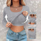 ⏰Last Day 50% OFF🍂Womens U-Neck Built-in Bra Long Sleeve Ribbed Top