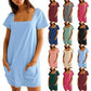 💕Last Day Promotion 49% OFF👗Women's Casual Square Neck Pocket Short Sleeve Dress with Pockets