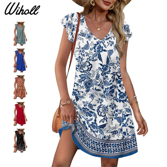 ⏰2026 Hot Sale 50% OFF💃Women's Summer Ruffle Sleeve V Neck Loose Swing Dress with Pockets