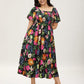 ⏰🌈Summer Hot Sale 70% OFF💃Floral Smocked Square Neck Midi Dress with Pockets