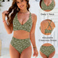 Women Embroidery Print High Waisted Bikini Sets V Neck Tummy Control Bathing Suit Two Piece Curvy Swimsuits
