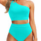 💥Last Day Special Sale 49% OFF🩱One Shoulder High Waisted Bikini Sets Two Piece Swimsuit Tummy Control
