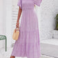 ⏰Hot Sale 50% OFF👗Women's Casual Floral Print Short Flutter Sleeve Smocked High Waist Flowy Maxi Dress