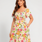 ⏰🌈Summer Hot Sale 70% OFF💃Floral Smocked Square Neck Midi Dress with Pockets