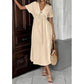 📢2026 Summer Hot Sale 49% OFF🌈⏰Women's Lightweight Summer Cotton Dress V-Neck Bohemian Casual Loose Short Sleeve Drawstring Beach Dress with Pockets