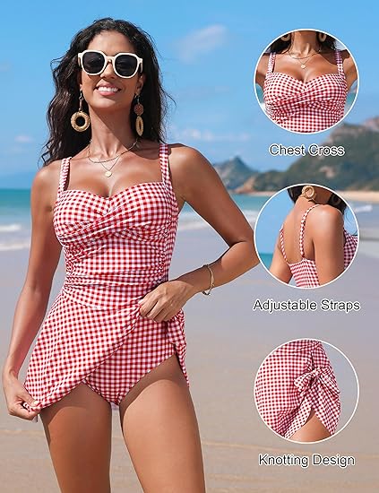 💥Last Day Special Sale 70% OFF🩱Womens One Piece Swim Dress Tummy Control Swimsuits Modest Bathing Suit Full Coverage Swim Skirt