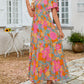 ⏰Hot Sale 50% OFF👗Women's Casual Floral Print Short Flutter Sleeve Smocked High Waist Flowy Maxi Dress