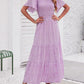 ⏰Hot Sale 50% OFF👗Women's Casual Floral Print Short Flutter Sleeve Smocked High Waist Flowy Maxi Dress