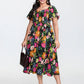 ⏰🌈Summer Hot Sale 70% OFF💃Floral Smocked Square Neck Midi Dress with Pockets