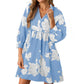 ⏰Summer Hot Sale 70% OFF💃Women's Floral Mini Dress 3/4 Balloon Sleeve V Neck Flowy Babydoll Dress
