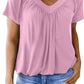 💖LAST DAY SALE 50% OFF💷✨Women's Casual Pleated V-Neck Short-Sleeve Top🌷-Loose Fit & Comfortable Shirring Top
