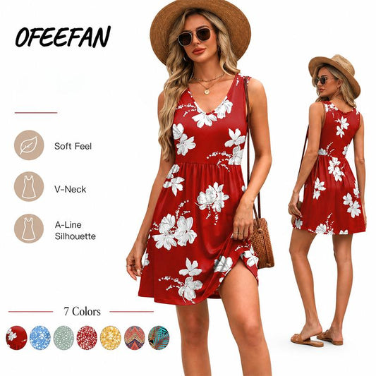 🌈2026 Summer Hot Sale 49% OFF💃Women's Casual V Neck Sleeveless Tank Dress Beach Sundresses with Pockets