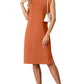 🔥Summer Sale 50% OFF👗Women Round Neck Loose Split Wrinkle-Free Midi Dress with Pockets
