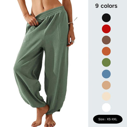 👖Hot Sale 50% OFF !✨Women's Baggy Wide Leg Pants Casual Elastic Waisted Palazzo Harem Pants with Pockets