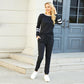 🔥LAST DAY SALE 70% OFF👍✨Women's Solid Long Sleeve Round Neck Pulloever Top Drawstring Pants Set