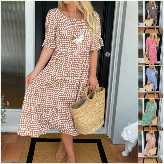 🏖️2026 Summer Hot Sale 70% OFF💃Round Neck Polka Dot Print Midi Dress
