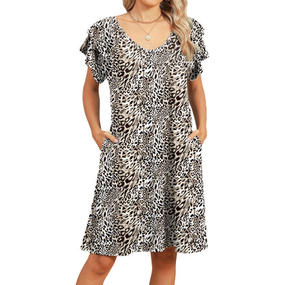 Women's Casual Floral Summer Dress with Ruffle Sleeves Crewneck Flowy Swing Mini Dress with Pockets Bohemian Style Shortsleeve Womenswear summerwins