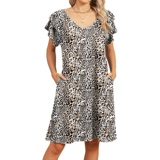 Women's Casual Floral Summer Dress with Ruffle Sleeves Crewneck Flowy Swing Mini Dress with Pockets Bohemian Style Shortsleeve Womenswear summerwins