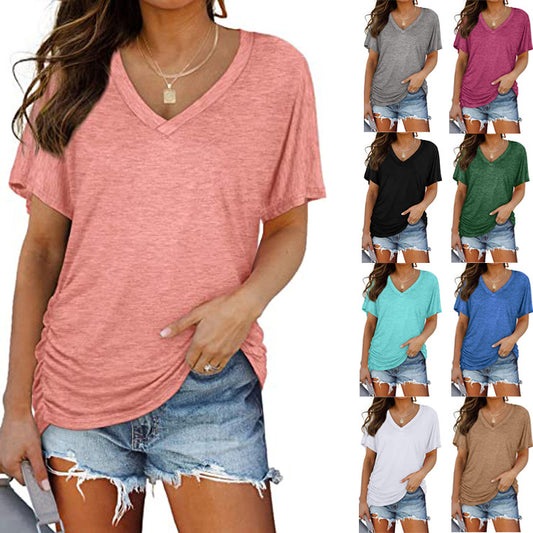 💕Hot Promotion- UP TO 50% OFF🌷👚Women's Short Sleeve V Neck Dolman Tops with Side Shirring