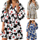 ⏰Summer Hot Sale 70% OFF💃Women's Floral Mini Dress 3/4 Balloon Sleeve V Neck Flowy Babydoll Dress