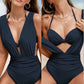 🏖️Last Day Special Sale 49% OFF🩱Women's Underwire Tummy Control One Piece Halter Plunging Neck Swimsuit