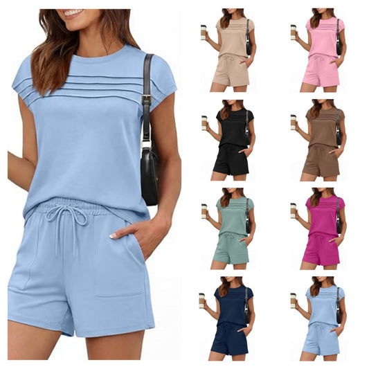 🔥LAST DAY SALE 70% OFF👍✨Women's Crew Neck Top & Drawstring Pants Short/Long Set