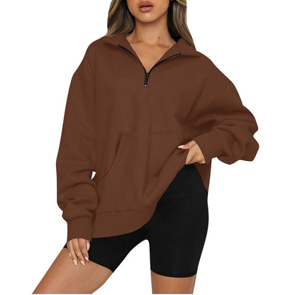 🎉2026 Hot Sale 50% OFF💞🔥Women's Half Zip Sweatshirt Hoodless Hoodie Stand Collar Top