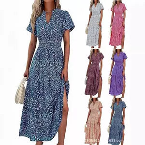 🎉Last Day Promotion 50% OFF💃Women's Summer Printed Floral Print V-Neck Midi A-Line Dress