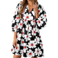 ⏰Summer Hot Sale 70% OFF💃Women's Floral Mini Dress 3/4 Balloon Sleeve V Neck Flowy Babydoll Dress