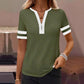 🌞2026 Spring/Summer Women's Casual Colorblock V-Neck T-Shirt - White with Black Trim, Short Sleeve Loose Fit Top with Striped Cuffs