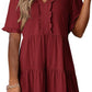 🔥Hot Sale 70% OFF🌈Women's V Neck Ruffle Casual A-Line Flowy Swing Shift Dress