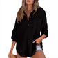 💖2026 Autumn’s Sale 70% OFF✨🍂Women’s Oversized Waffle Shirts Tops Button V Neck Long Sleeve Blouses