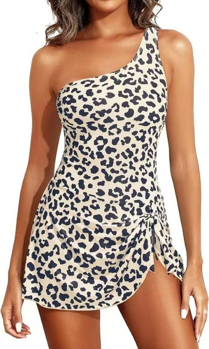 💥LAST DAY SALE 60% OFF🏖️🩱Women's One Piece Swim Dress One Shoulder Swimsuit With Skirt