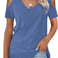 💥Last Day Special Sale 49% OFF👚Womens Summer Short Sleeve Off-Shoulder Cold Shoulder Basic Tees