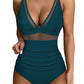 💥Last Day Special Sale 49% OFF💃 Women's Contrast Mesh Ruched One-piece Swimsuit