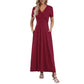 👗2026 Summer Hot Sale 49% OFF🌈 Women's V neck Ankle Length Floral Print Beach Long Flowy  Maxi Dress with Pockets🎀