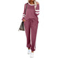 🔥LAST DAY SALE 70% OFF👍✨Women's Solid Long Sleeve Round Neck Pulloever Top Drawstring Pants Set
