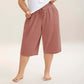 💖LAST DAY SALE 50% OFF💷Women's Plus Size Wide-Leg Capri Lounge Baggy Short Pants -👍✨Knit Comfy Bottoms with Pocket, Mixed Color Drawstring,