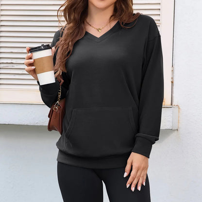 💖2026 Autumn’s Sale 70% OFF✨🍂Women's Hoodless V-neck Sweatshirt With Kangaroo Pocket Longsleeve Oversized Casual Style Shirt