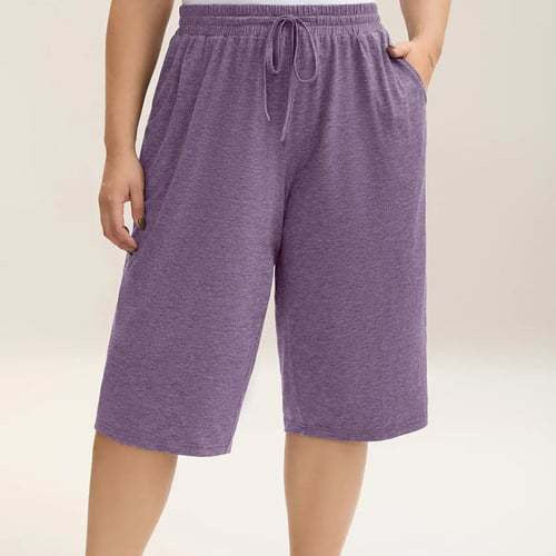 💖LAST DAY SALE 50% OFF💷Women's Plus Size Wide-Leg Capri Lounge Baggy Short Pants -👍✨Knit Comfy Bottoms with Pocket, Mixed Color Drawstring