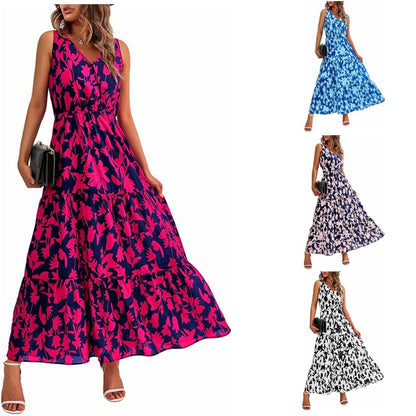 🎉Last Day Promotion 50% OFF💃Women's Summer Bohemian Sleeveless V Neck Floral Print Maxi Dress